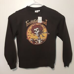 Grateful Dead Sweatshirt Pullover Black Skull Roses Bertha Music XS